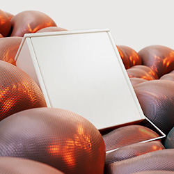 Weißes Buch auf orangefarbenen Netzstrukturen.